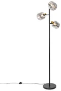 Smart Vloerlamp zwart met goud met smoke glas 3-lichts incl. 3 Wifi P45 - Zuzanna Design E14 bol / globe / rond Binnenverlichting Lamp