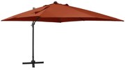 vidaXL Zweefparasol met paal en LED-verlichting 300 cm terracottakleur