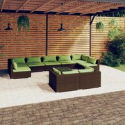 vidaXL 10-delige Loungeset met kussens poly rattan bruin