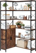 VEVOR 6-laags hoekschap, hoge hoekstandaard met deuren, L-vormig opbergrek met metalen frame en houten planken, staande boekenplank voor slaapkamer, woonkamer, kantoor, bruin