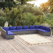 vidaXL 10-delige Loungeset met kussens poly rattan grijs