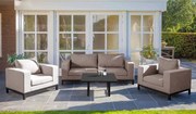 Flow. Square sofa set taupe chiné All Weather loungeset Beige Sunbrella loungeset Sofaset outdoor textiel - weerbestendig