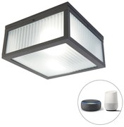 Smart buiten plafondlamp met dimmer zwart met ribbel glas incl. Wifi A60 - Charlois Modern E27 IP44 Buitenverlichting vierkant