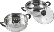 VEVOR 28cm Stoompan van roestvrij staal met glazen deksel, 1 laag (1x snelkookpan en 1x soeppan) Stoompan Stoompan Inductiekoken Stoompan Snelkookpan Kookpan voor groenten, vis, soep, dumplings
