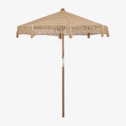 Tongariki Teak En Katoenen Parasol Ø220 Cm & Amandelbeige Macramé - Sklum