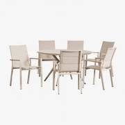 Ronde Tafelset Ø125 Cm Valerie En 6 Stapelbare Tuinstoelen Van Aluminium Karena Tapioca Beige - Sklum