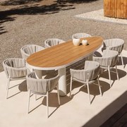 Taneli Ovale Tafelset, 260x110 Cm, Gemaakt Van Aluminium En Teakhout, En 8 Tuinstoelen, Gemaakt Van Aluminium En Roderise Stof. Teakhout - Sklum