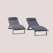 Set Van 2 Verstelbare Aluminium Ligstoelen Met Dulem-kussen Grijs – Grafiet - Sklum