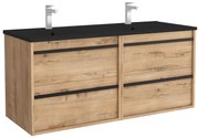 Muebles Resh badkamermeubel eiken 120cm met zwarte wastafel en kraangaten