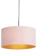 Hanglamp met velours kap roze met goud 50 cm - Combi