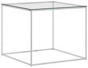 vidaXL Salontafel 50x50x43 cm roestvrij staal en glas zilverkleurig