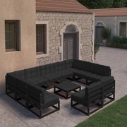 vidaXL 10-delige Loungeset met kussens massief grenenhout zwart