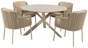4 Seasons Outdoor Bernini tuinset latte met Prado tafel met keramisch blad Ø 130 cm Tuinset beige weerbestendig