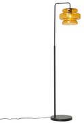 Retro vloerlamp zwart met oranje glas - Denise Retro E27 rond Binnenverlichting Lamp