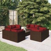 vidaXL 9-delige Loungeset met kussens poly rattan bruin