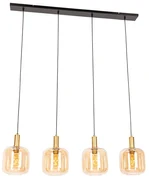 Eettafel / Eetkamer Design hanglamp zwart met messing en amber glas 4-lichts - Zuzanna Design E27 Binnenverlichting Lamp