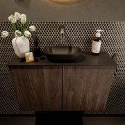 Mondiaz Fowy toiletmeubel 80cm dark brown met zwarte waskom midden zonder kraangat