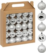 Feeric Christmas Kerstballen– 25 stuks – 6 cm – Zilver/Wit – Kunststof – Mix van glans en glitter