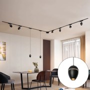 Railsysteem met 6 spots en 2 hanglampen zwart 1-fase - Magnetic Eggy