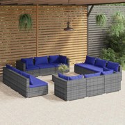 vidaXL 13-delige Loungeset met kussens poly rattan grijs