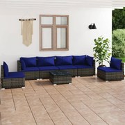 vidaXL 7-delige Loungeset met kussens poly rattan grijs