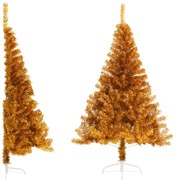 vidaXL Kunstkerstboom met standaard half 120 cm PVC goudkleurig