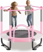 VEVOR Kindertrampoline Buitentrampoline Mini Leisure Trampoline 1545 mm voor peuters met veiligheidsnet en basketbalring, verjaardagscadeau Kerstspeelgoed voor kinderen vanaf 3 jaar Roze