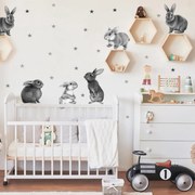 INSPIO Muurstickers - Grijze konijntjes in de kinderkamer