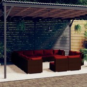 vidaXL 13-delige Loungeset met kussens poly rattan bruin