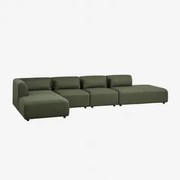Modulaire Linkerhoekbank Met Chaise Longue Van 4 Delen Met Divan Fogler Chenille Groen – Salie - Sklum