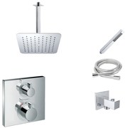 Hansgrohe Ecostat Square inbouw douchekraan met Mueller Cube 20cm douchekop en plafondarm regendouche chroom