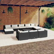 vidaXL 11-delige Loungeset met kussens poly rattan zwart