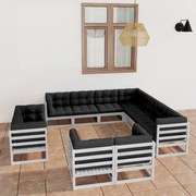 vidaXL 11-delige Loungeset met kussens massief grenenhout wit