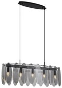 Design hanglamp zwart met smoke glas ovaal 5-lichts - Mochan