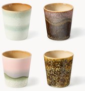 Handbeschilderde mokken 70's met reactief glazuur, 4-delig