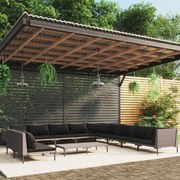 vidaXL 12-delige Loungeset met kussens poly rattan donkergrijs