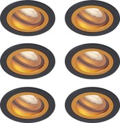 Set van 6 moderne inbouwspots zwart met goud draai- en kantelbaar IP44 - Chuck