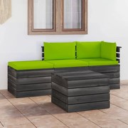 vidaXL 4-delige Loungeset met kussens pallet massief grenenhout