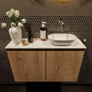 Mondiaz Fowy toiletmeubel 80cm washed oak met witte waskom rechts zonder kraangat