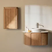 Carsone Houten Badkamermeubelset Natuurlijk Hout & Natuurlijk Hout & Redondo Cerámica Blanco Rayas Ø36 Cm Sinqua & Spiegelloze & - Sklum