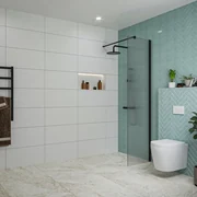 Fortifura Galeria inloopdouche - 50x200cm - ribbelglas - wandarm - mat zwart SW797947/SW797905