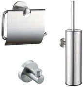 Fortifura Calvi Toiletset - toiletborstelhouder - gesloten - handdoekhaak - toiletrolhouder - met klep - geborsteld RVS SW1183145/SW1111542/SW639927