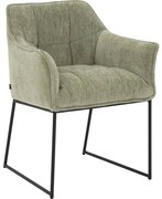 Goossens Eetkamerstoel Ronnie groen stof met armleuning, elegant chic