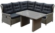 Ibiza hoek dining loungeset 4-delig verstelbaar grijs 120 cm tafel