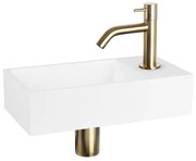 Differnz Solid fonteinset - 36x18.5x9cm - Rechthoek - 1 kraangat - Gebogen matte gouden kraan - Solid surface Wit 38.402.38