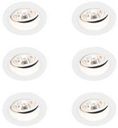 Set van 6 Ronde inbouwspot wit verstelbaar - Chuck 70
