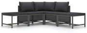 vidaXL 5-delige Loungeset met kussens poly rattan grijs