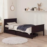 vidaXL Bedframe met 2 lades 90x200 cm massief grenenhout donkerbruin