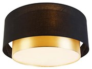 Stoffen Moderne plafonnière zwart met goud 50 cm 3-lichts - Drum Duo Modern E14 cilinder / rond Binnenverlichting Lamp