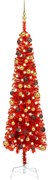 vidaXL Kerstboom met LED's en kerstballen smal 210 cm rood